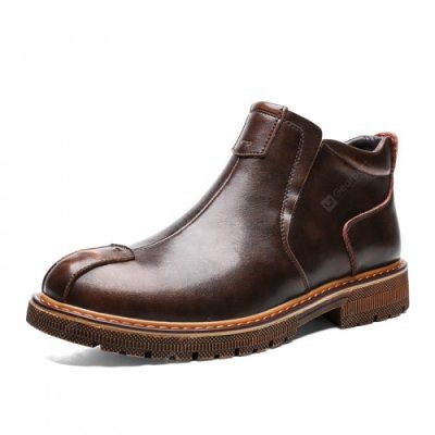 Winter High-top Casual Leather Boots British Chelsea Short Boots Tooling Plus Velvet Warm Cotton Shoes